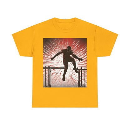 boostlete-recovery-progress-scene-hurdler-halftone-engraved-0212 — Unisex Heavy Cotton Tee (Gildan 5000)