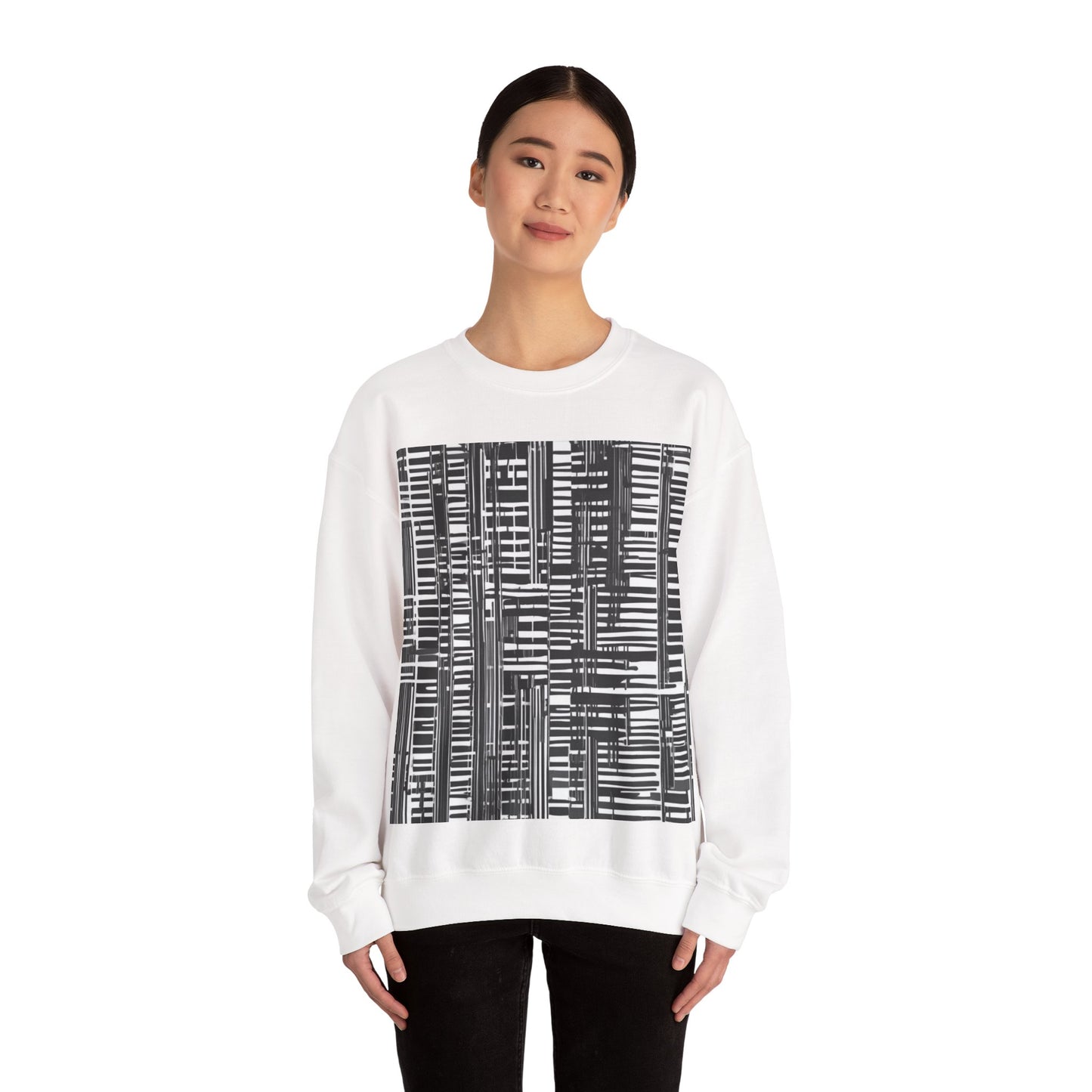 boostlete-iron-intent-pattern-barcode-line-art-0599 — Unisex Heavy Blend Crewneck (G18000)
