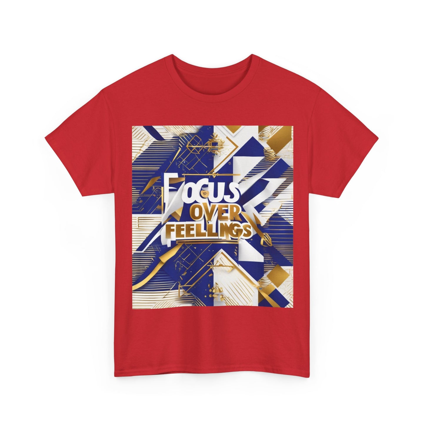 boostlete-am-crew-type-focus-over-feelings-banner-geometric-0169 — Unisex Heavy Cotton Tee (Gildan 5000)