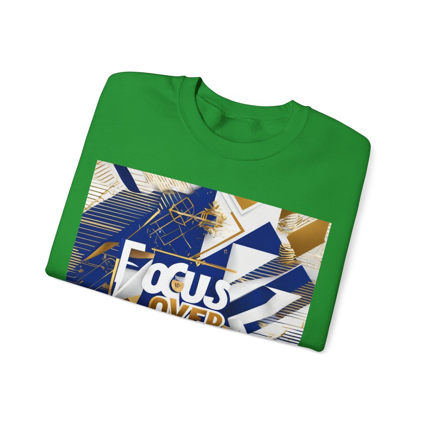 boostlete-am-crew-type-focus-over-feelings-banner-geometric-0169 — Unisex Heavy Blend Crewneck Sweatshirt (Gildan)