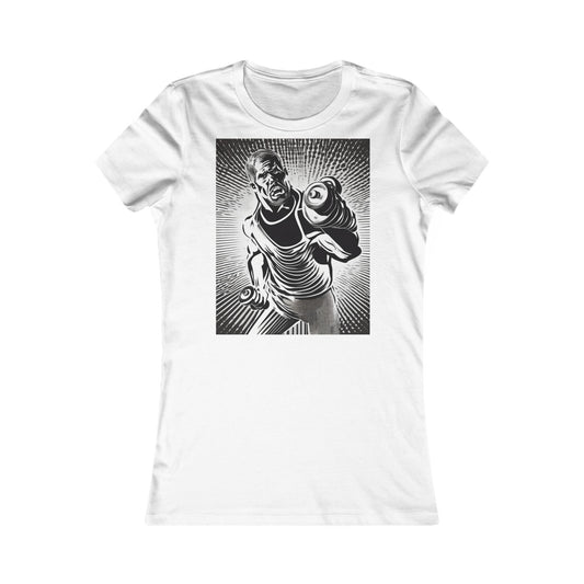 boostlete-pr-season-scene-lunge-halftone-engraved-0096 — Women's Favorite Tee (B+C 6004)
