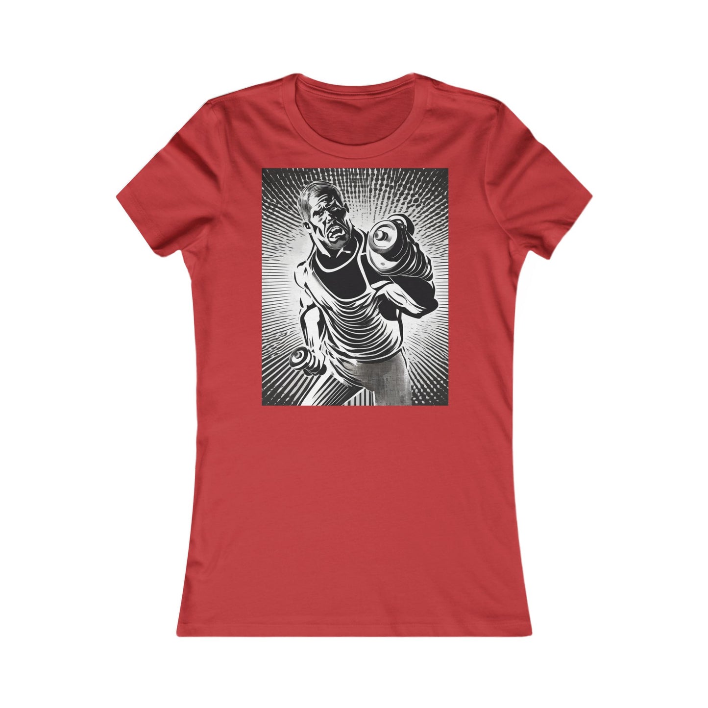 boostlete-pr-season-scene-lunge-halftone-engraved-0096 — Women's Favorite Tee (B+C 6004)