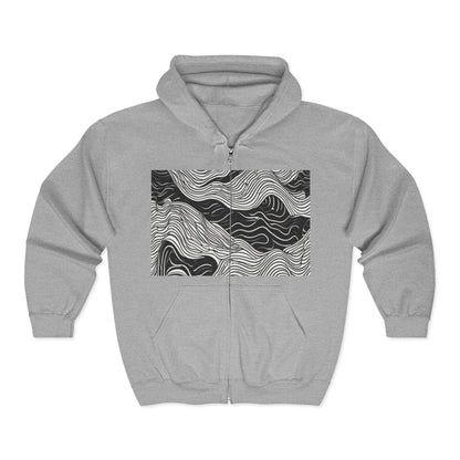 boostlete-field-day-pattern-topographic-line-art-0239 — Unisex Heavy Blend Full-Zip Hooded Sweatshirt
