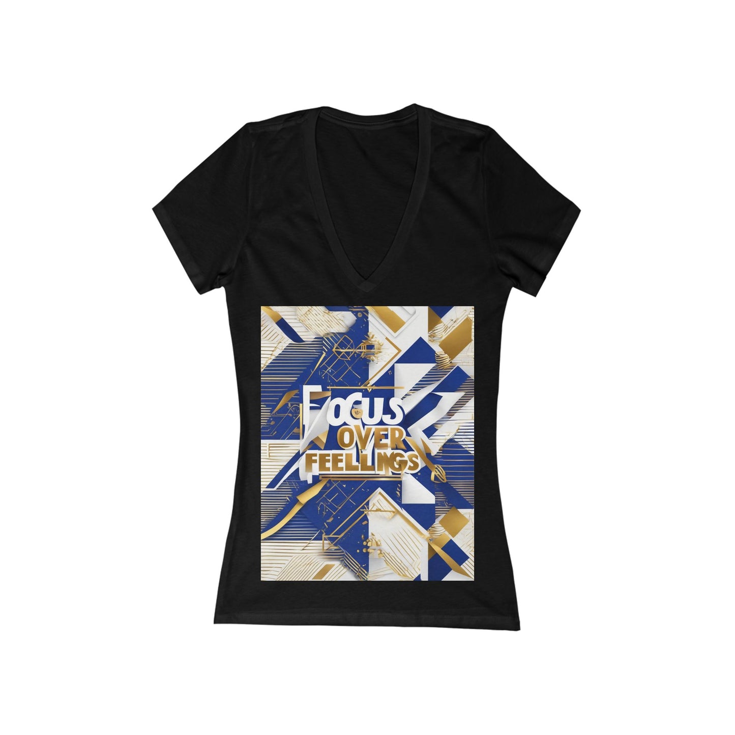 boostlete-am-crew-type-focus-over-feelings-banner-geometric-0169 — Women's Deep V-Neck Tee (B+C 6035)