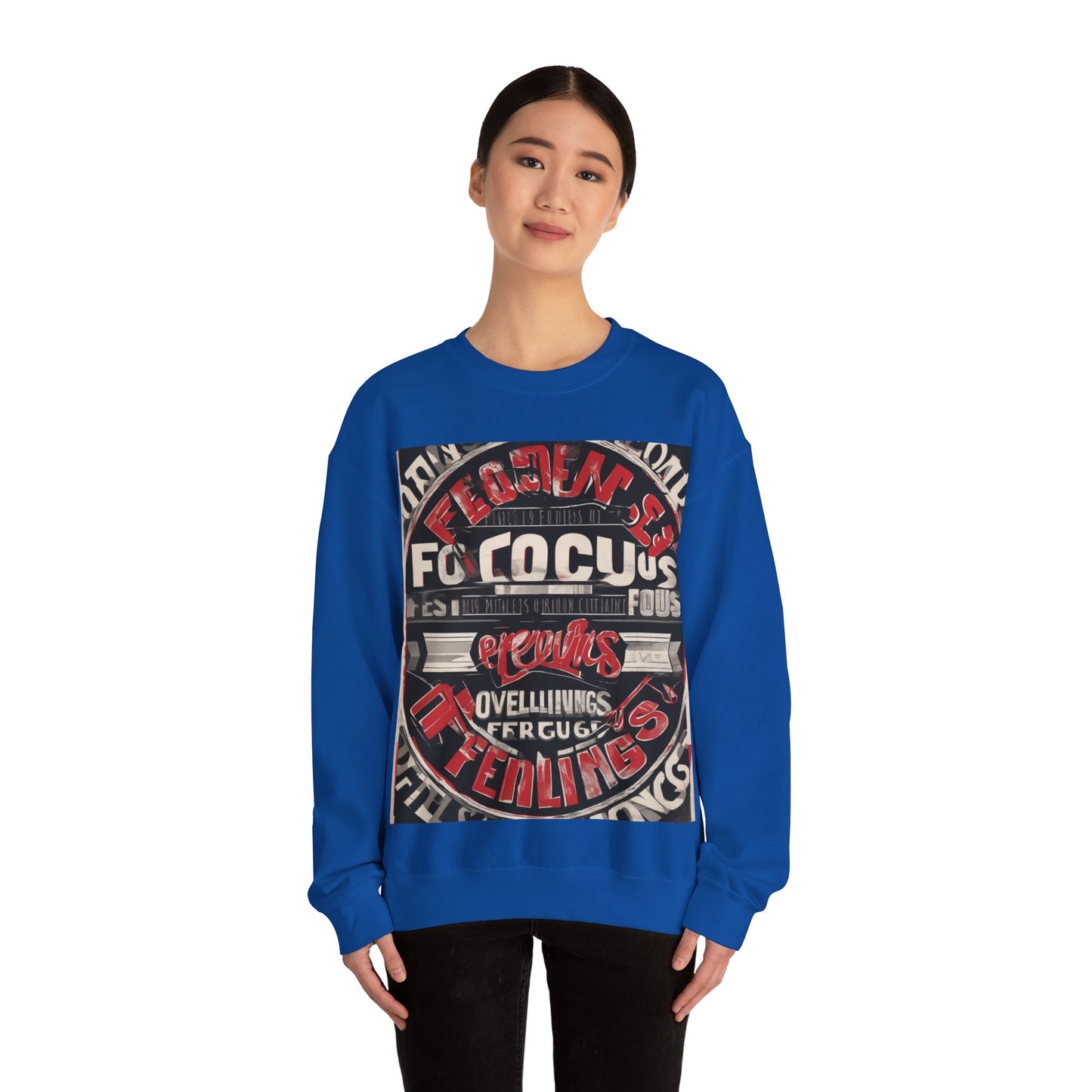 boostlete-mile-by-mile-type-focus-over-feelings-split-retro-0841 — Unisex Heavy Blend Crewneck (G18000)