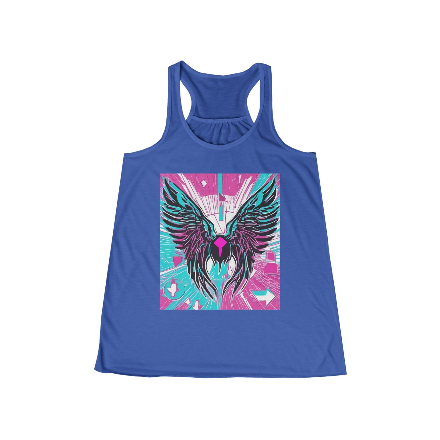 boostlete-am-crew-icon-wings-outline-line-art-0282 — Women's Flowy Racerback Tank (B+C 8800)