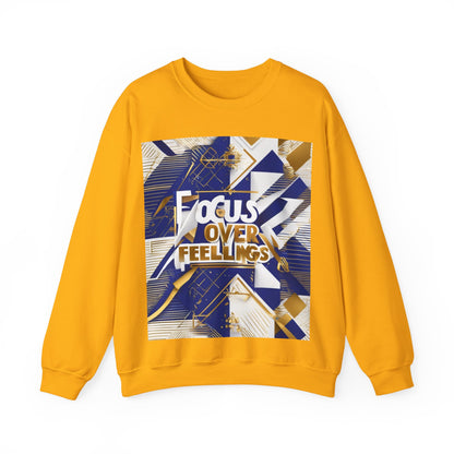 boostlete-am-crew-type-focus-over-feelings-banner-geometric-0169 — Unisex Heavy Blend Crewneck Sweatshirt (Gildan)