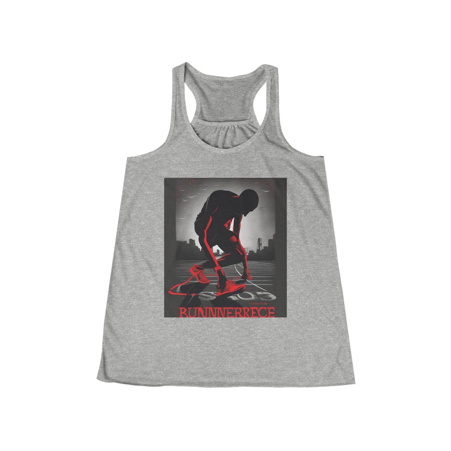 boostlete-mile-by-mile-scene-runner-grainy-bold-0168 — Women's Flowy Racerback Tank (B+C 8800)