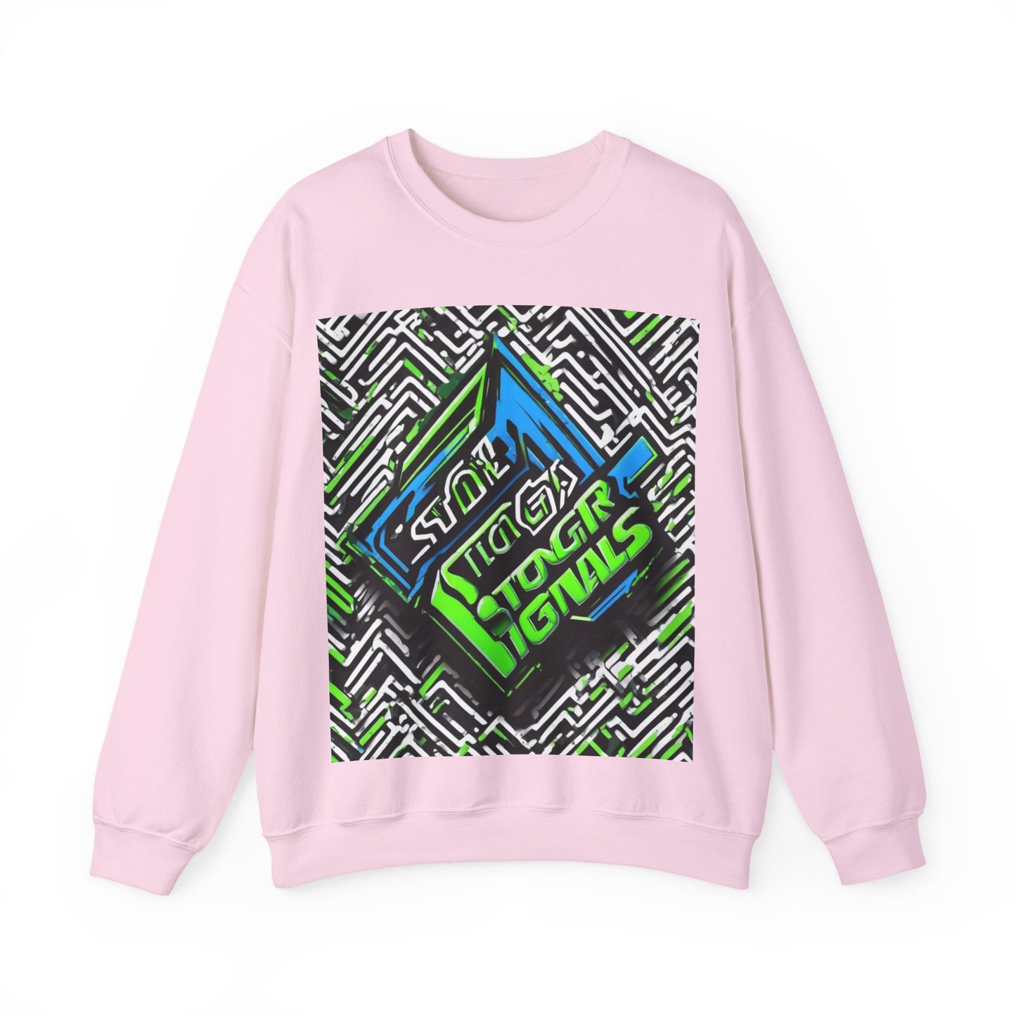 boostlete-am-crew-type-stronger-signals-diagonal-badge-1077 — Unisex Heavy Blend Crewneck (G18000)