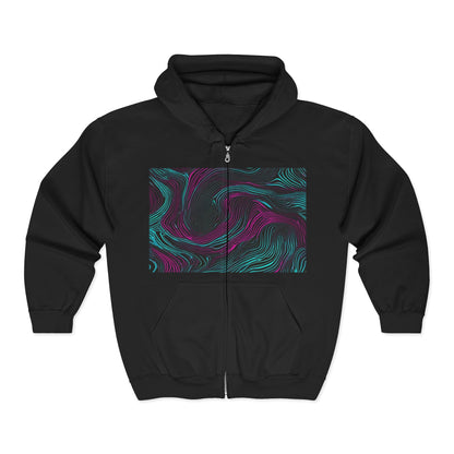 boostlete-am-crew-pattern-topographic-monoline-0075 — Unisex Heavy Blend Full-Zip Hooded Sweatshirt
