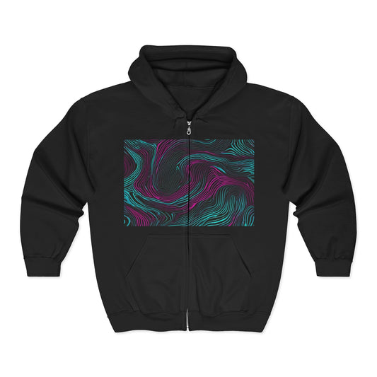 boostlete-am-crew-pattern-topographic-monoline-0075 — Unisex Heavy Blend Full-Zip Hooded Sweatshirt