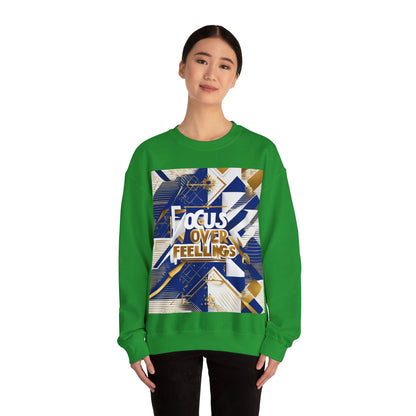 boostlete-am-crew-type-focus-over-feelings-banner-geometric-0169 — Unisex Heavy Blend Crewneck Sweatshirt (Gildan)