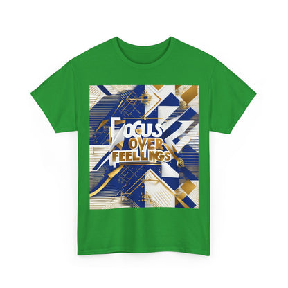 boostlete-am-crew-type-focus-over-feelings-banner-geometric-0169 — Unisex Heavy Cotton Tee (Gildan 5000)