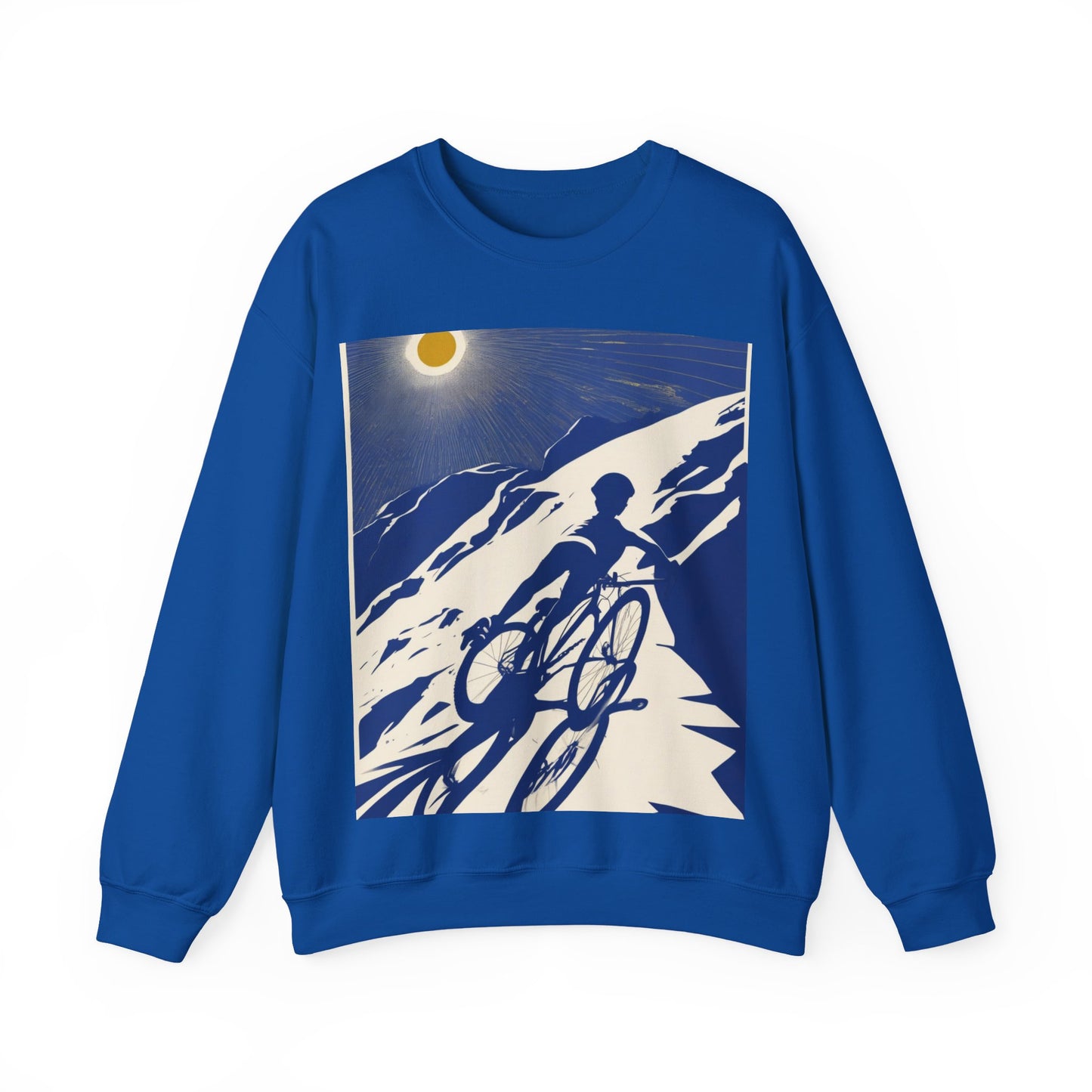 boostlete-am-crew-scene-cyclist-offset-bold-0008 — Unisex Heavy Blend Crewneck Sweatshirt (Gildan)