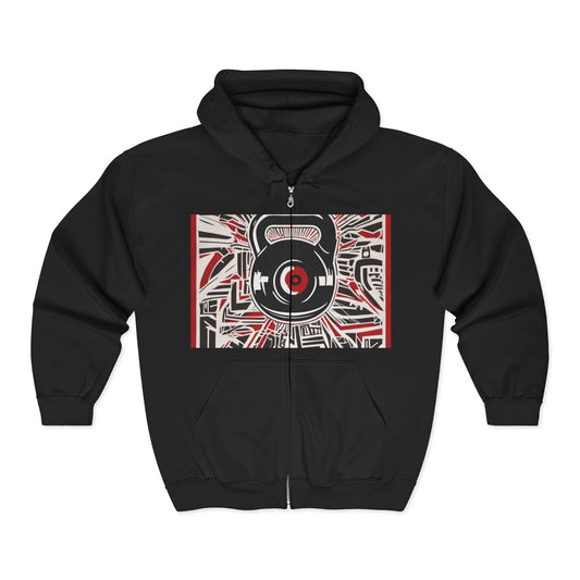 boostlete-recovery-progress-icon-kettlebell-outline-industrial-0366 — Unisex Heavy Blend Full-Zip Hooded Sweatshirt