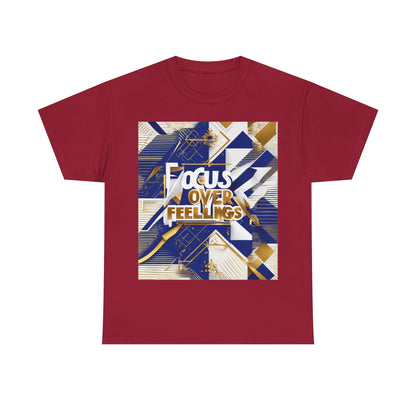 boostlete-am-crew-type-focus-over-feelings-banner-geometric-0169 — Unisex Heavy Cotton Tee (Gildan 5000)