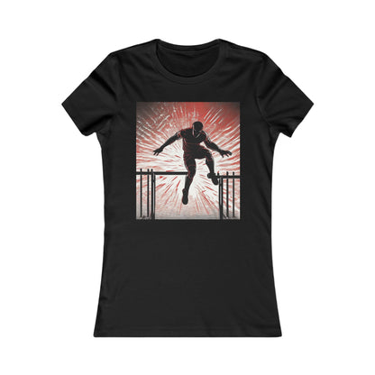 boostlete-recovery-progress-scene-hurdler-halftone-engraved-0212 — Women's Favorite Tee (B+C 6004)