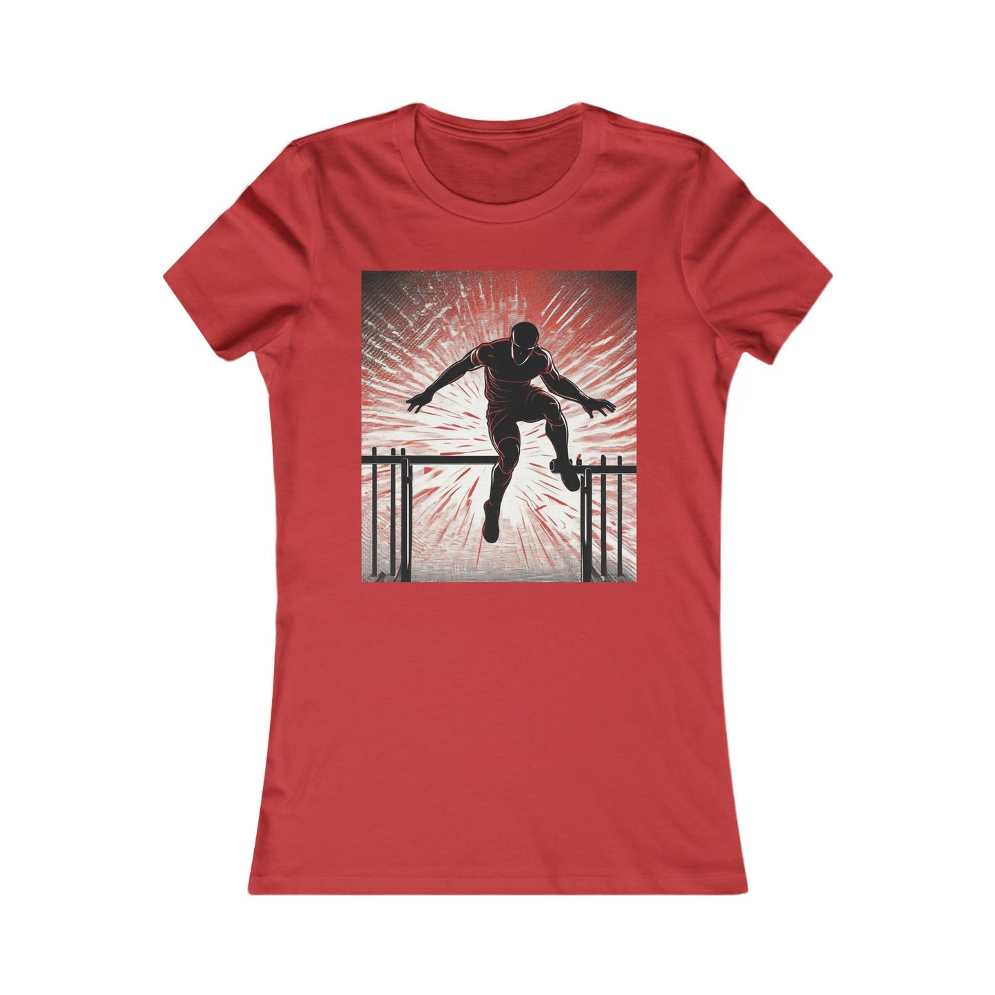 boostlete-recovery-progress-scene-hurdler-halftone-engraved-0212 — Women's Favorite Tee (B+C 6004)