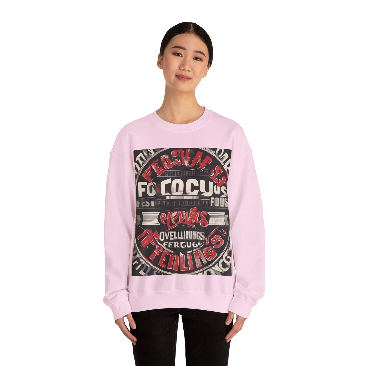 boostlete-mile-by-mile-type-focus-over-feelings-split-retro-0841 — Unisex Heavy Blend Crewneck (G18000)