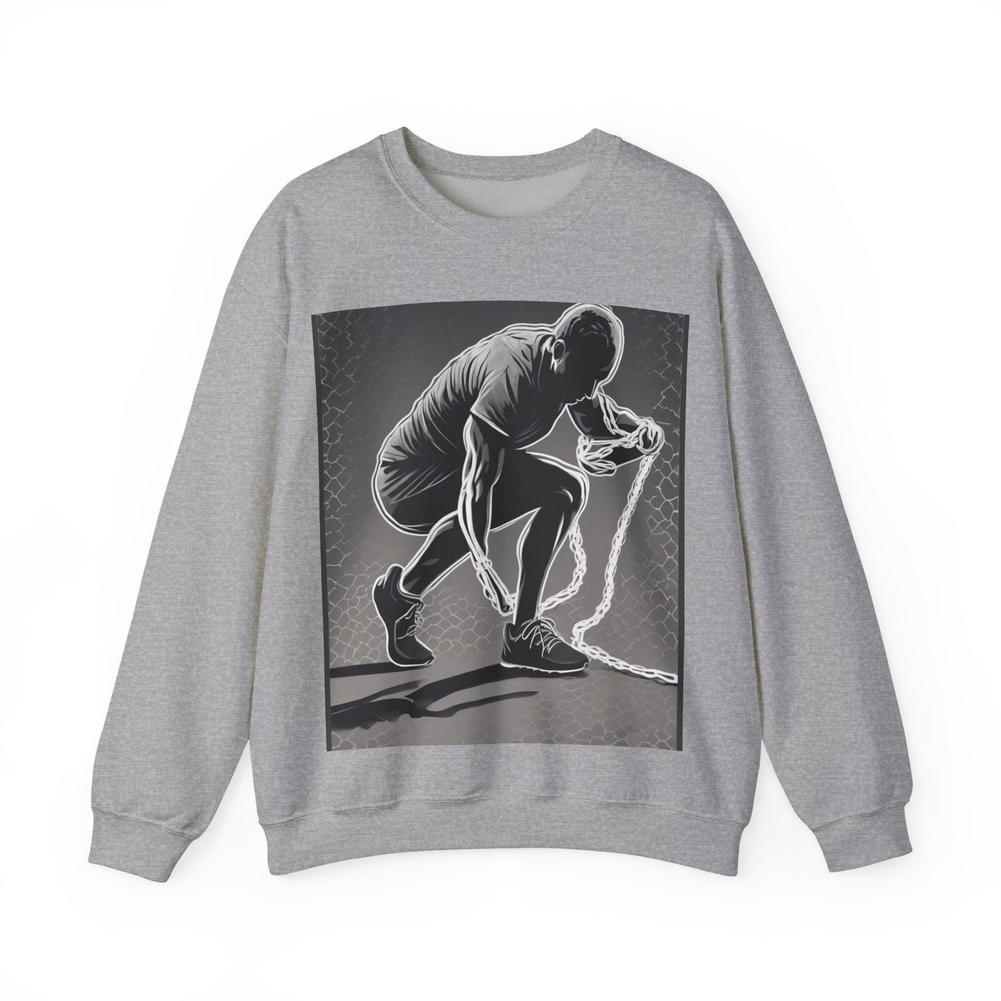 boostlete-recovery-progress-scene-runner-halftone-engraved-0068 — Unisex Heavy Blend Crewneck Sweatshirt (Gildan)