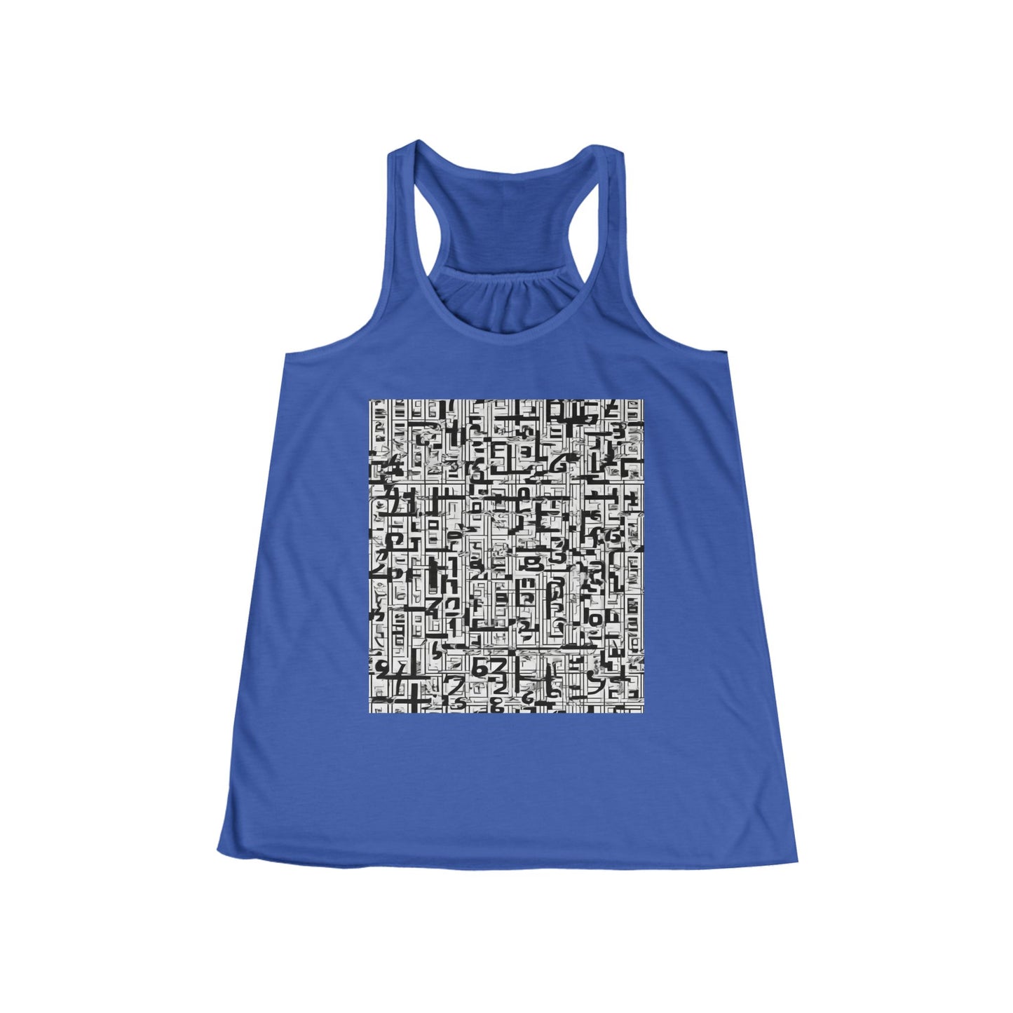boostlete-boost-mode-pattern-plate-number-engraved-0103 — Women's Flowy Racerback Tank (B+C 8800)