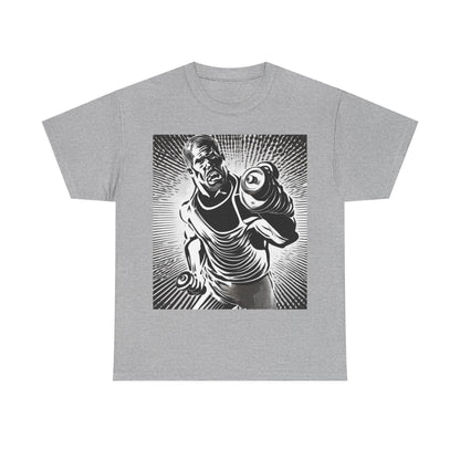 boostlete-pr-season-scene-lunge-halftone-engraved-0096 — Unisex Heavy Cotton Tee (Gildan 5000)