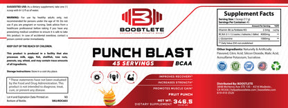 Boostlete Punch Blast BCAA Powder – Fruit Punch Flavor – Intra Workout Amino Acids with Glutamine & Vitamin B6 – 45 Servings – Muscle Recovery & Strength Support Supplement