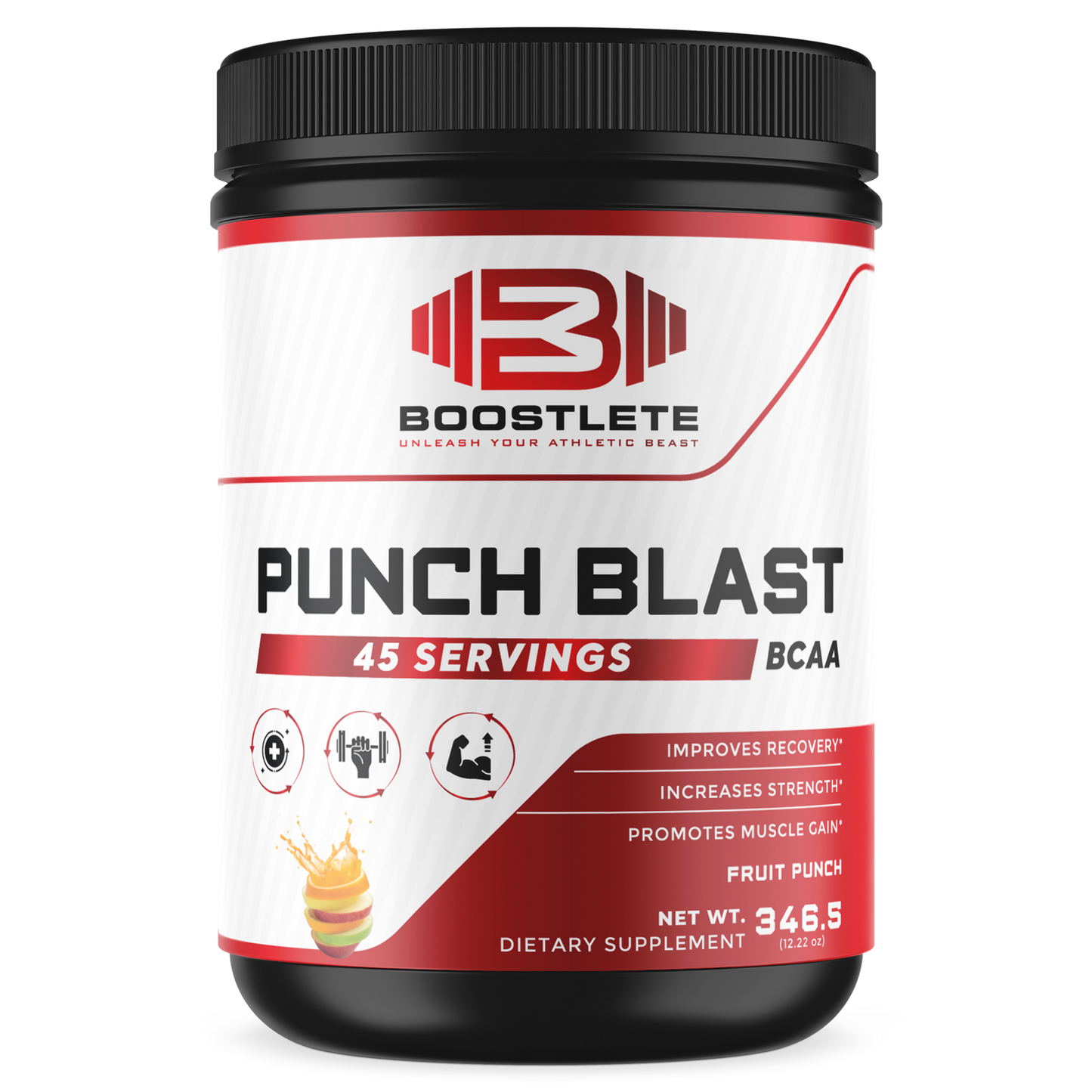 Boostlete Punch Blast BCAA Powder – Fruit Punch Flavor – Intra Workout Amino Acids with Glutamine & Vitamin B6 – 45 Servings – Muscle Recovery & Strength Support Supplement