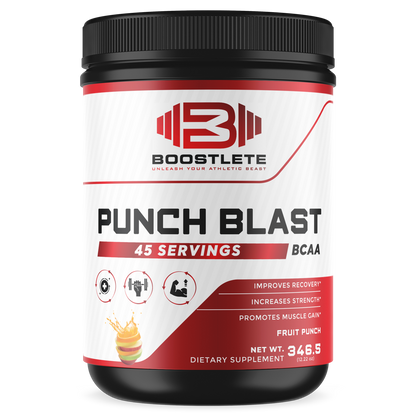 Boostlete Punch Blast BCAA Powder – Fruit Punch Flavor – Intra Workout Amino Acids with Glutamine & Vitamin B6 – 45 Servings – Muscle Recovery & Strength Support Supplement