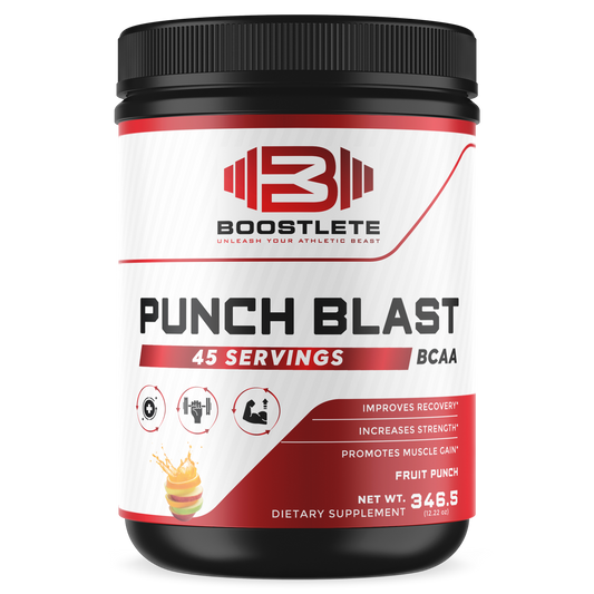 Boostlete Punch Blast BCAA Powder – Fruit Punch Flavor – Intra Workout Amino Acids with Glutamine & Vitamin B6 – 45 Servings – Muscle Recovery & Strength Support Supplement