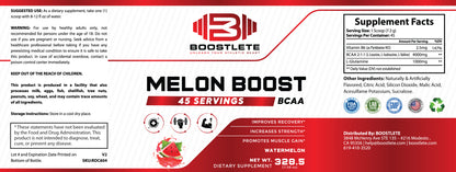 Boostlete Melon Boost BCAA – Watermelon Flavor – 45 Servings – Muscle Recovery & Strength Support – Glutamine & BCAA 2:1:1 Supplement – Dietary Powder for Fitness & Workout