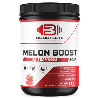 Boostlete Melon Boost BCAA – Watermelon Flavor – 45 Servings – Muscle Recovery & Strength Support – Glutamine & BCAA 2:1:1 Supplement – Dietary Powder for Fitness & Workout