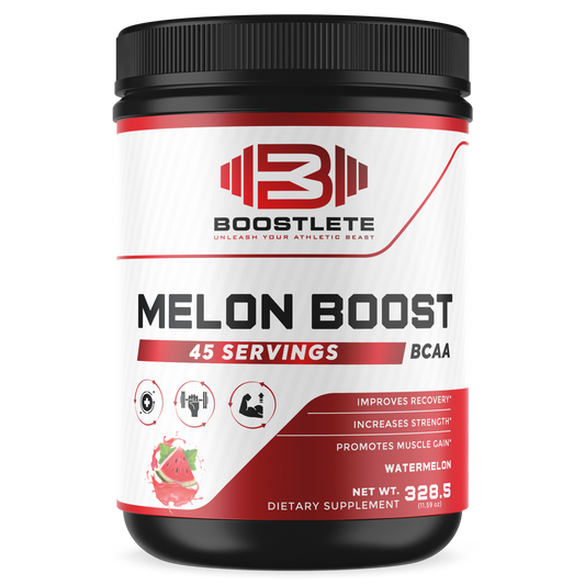 Boostlete Melon Boost BCAA – Watermelon Flavor – 45 Servings – Muscle Recovery & Strength Support – Glutamine & BCAA 2:1:1 Supplement – Dietary Powder for Fitness & Workout