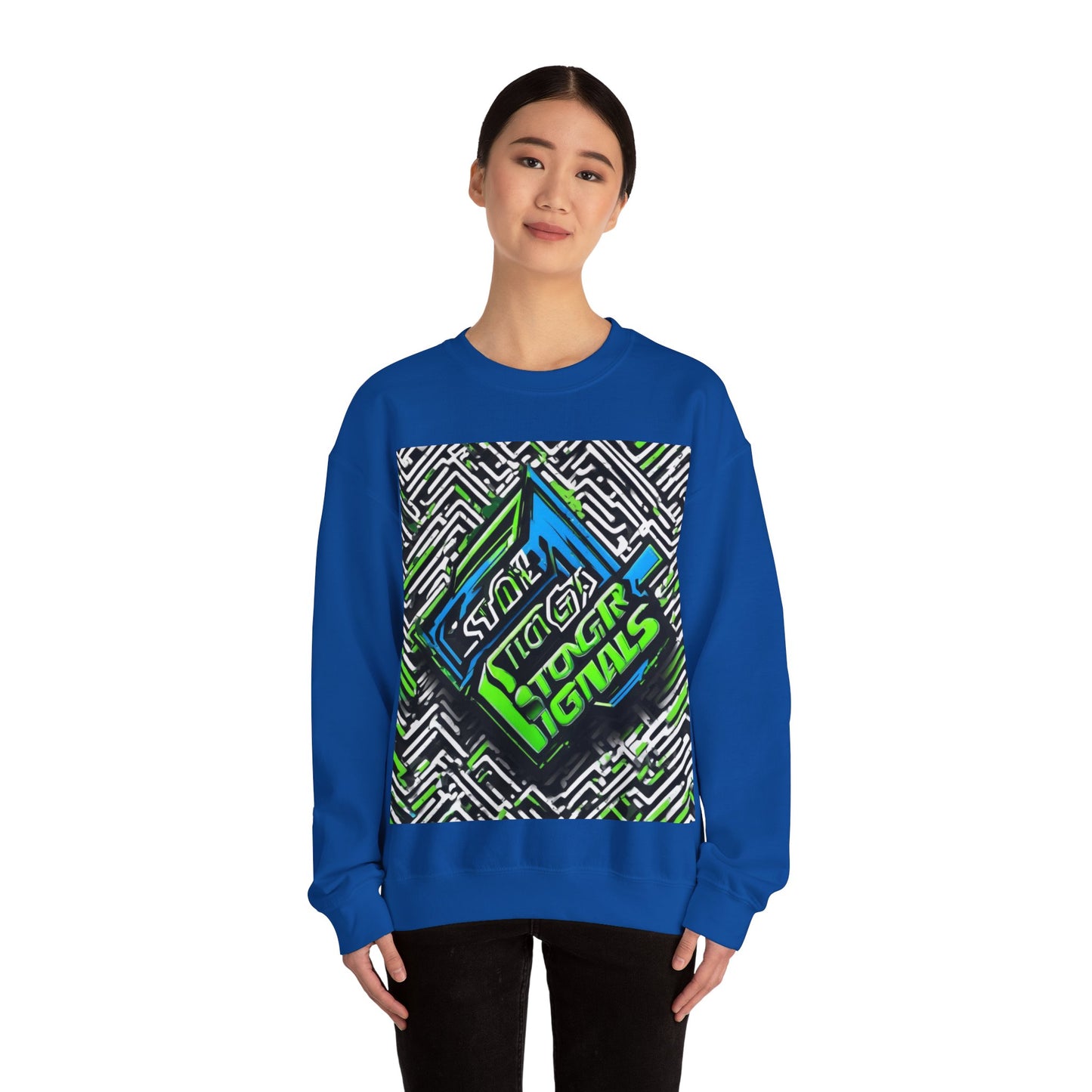 boostlete-am-crew-type-stronger-signals-diagonal-badge-1077 — Unisex Heavy Blend Crewneck (G18000)