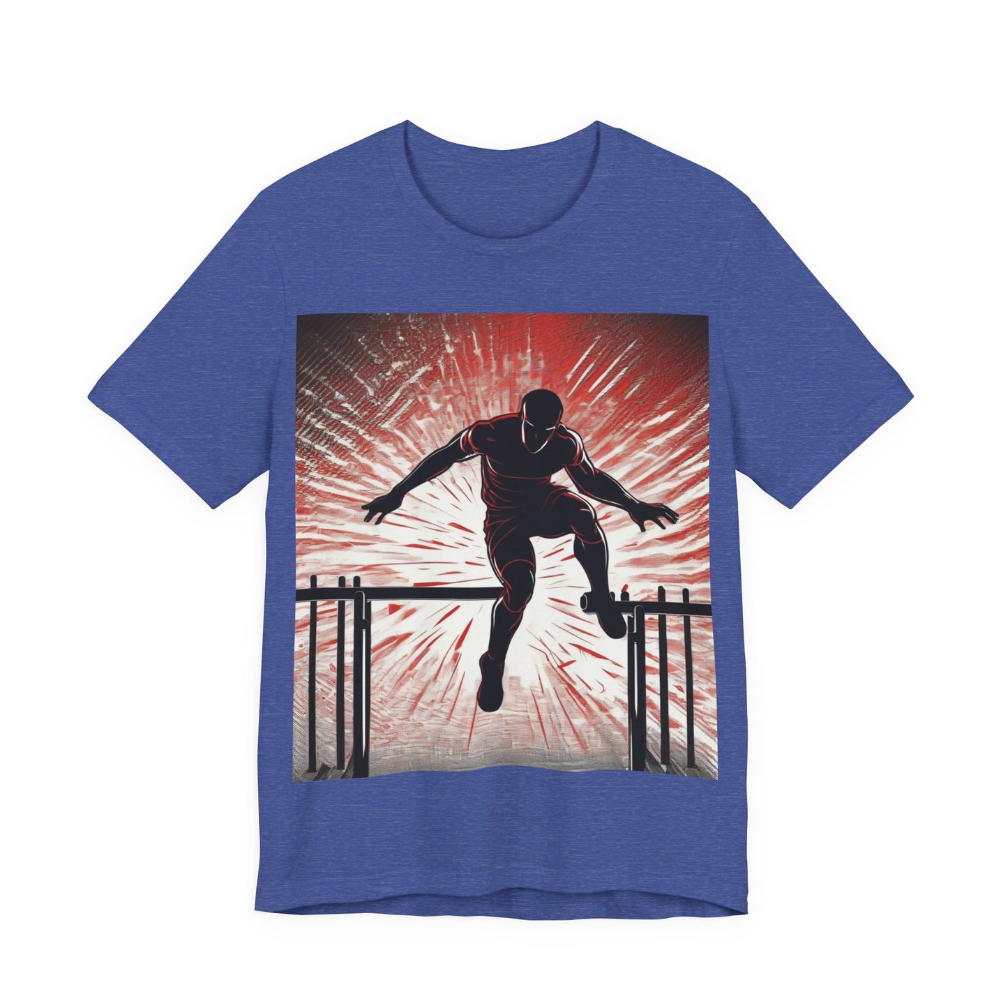 boostlete-recovery-progress-scene-hurdler-halftone-engraved-0212 — Unisex Jersey Short Sleeve (B+C 3001)