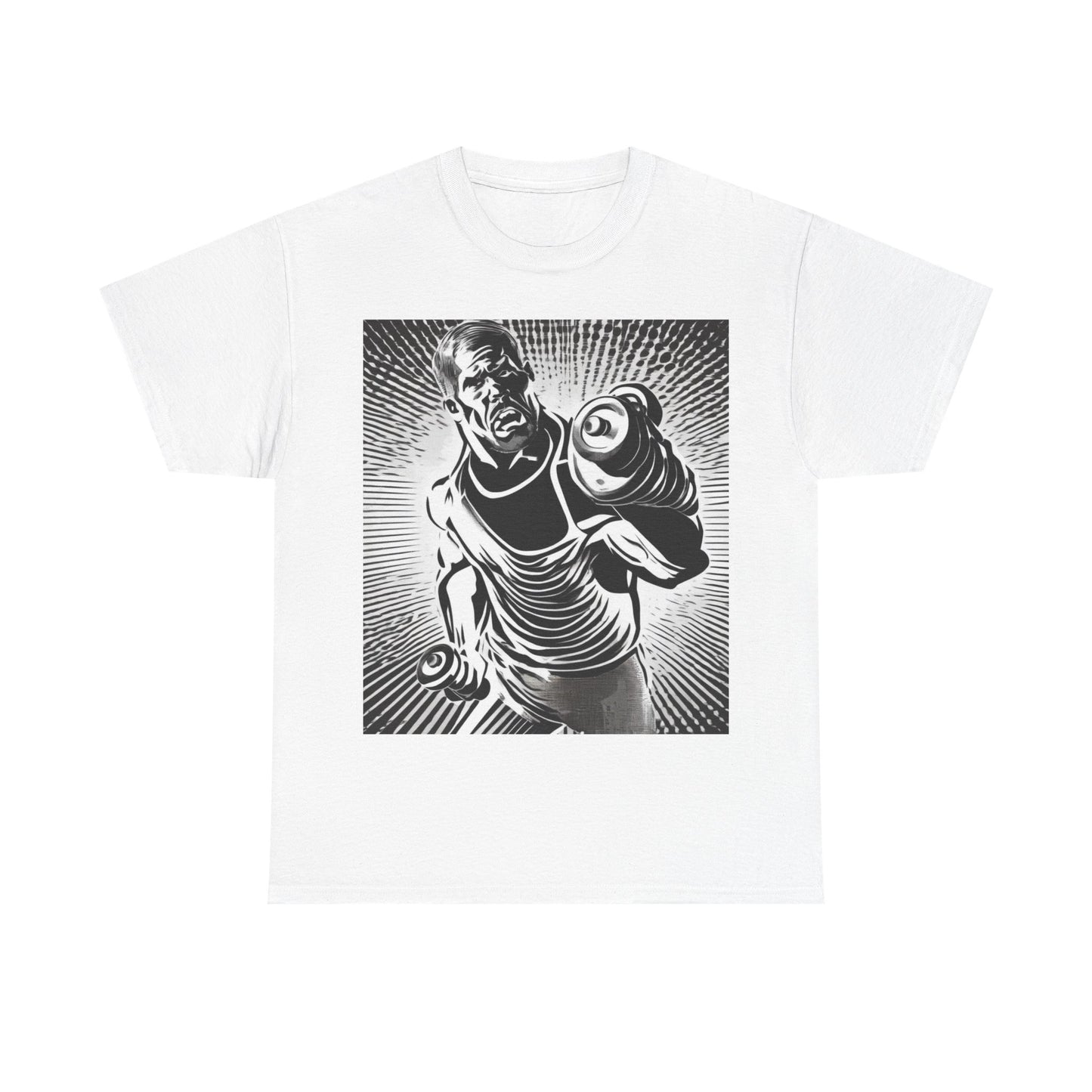 boostlete-pr-season-scene-lunge-halftone-engraved-0096 — Unisex Heavy Cotton Tee (Gildan 5000)