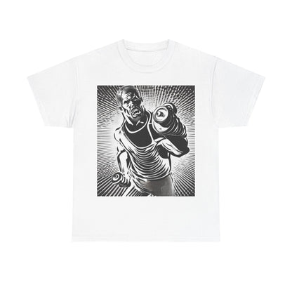 boostlete-pr-season-scene-lunge-halftone-engraved-0096 — Unisex Heavy Cotton Tee (Gildan 5000)