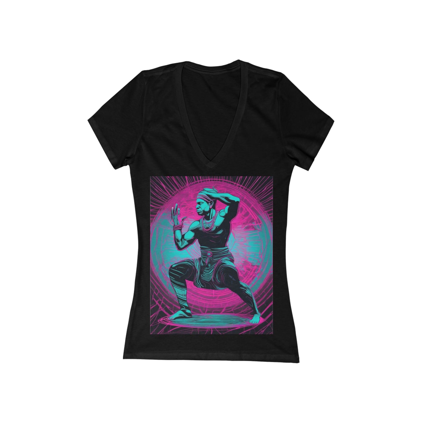 boostlete-rise-grind-scene-yogi-motion-line-art-0240 — Women's Deep V-Neck Tee (B+C 6035)