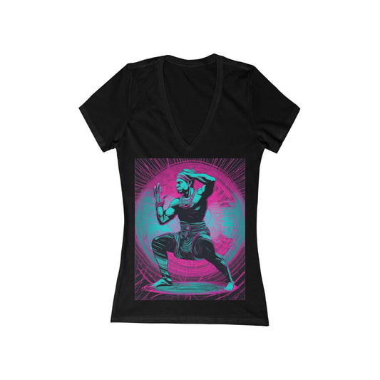 boostlete-rise-grind-scene-yogi-motion-line-art-0240 — Women's Deep V-Neck Tee (B+C 6035)