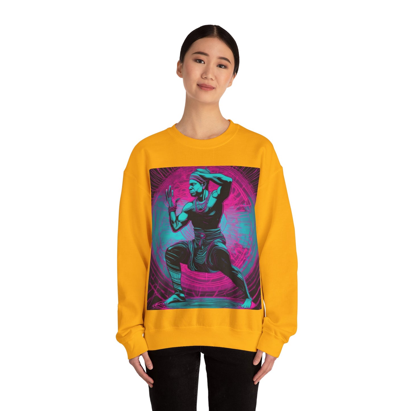 boostlete-rise-grind-scene-yogi-motion-line-art-0240 — Unisex Heavy Blend Crewneck Sweatshirt (Gildan)
