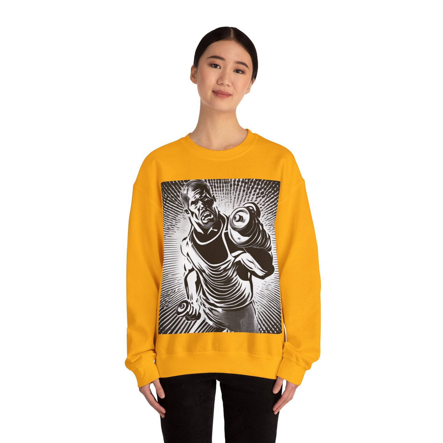 boostlete-pr-season-scene-lunge-halftone-engraved-0096 — Unisex Heavy Blend Crewneck Sweatshirt (Gildan)