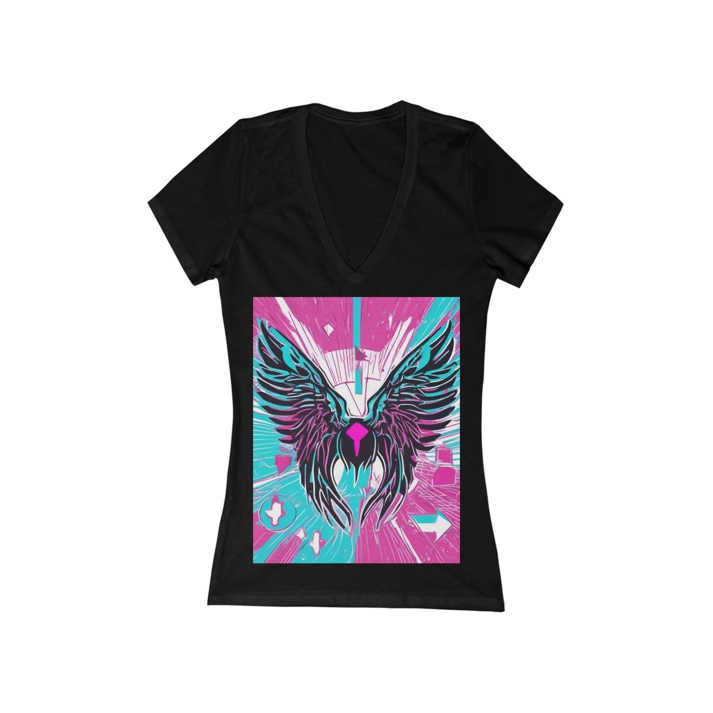 boostlete-am-crew-icon-wings-outline-line-art-0282 — Women's Deep V-Neck Tee (B+C 6035)