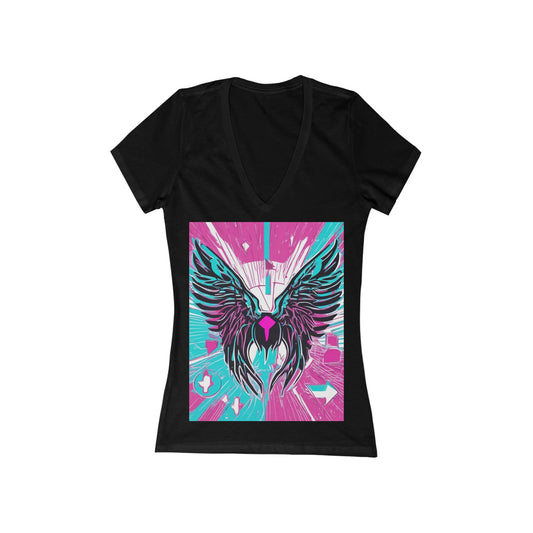 boostlete-am-crew-icon-wings-outline-line-art-0282 — Women's Deep V-Neck Tee (B+C 6035)