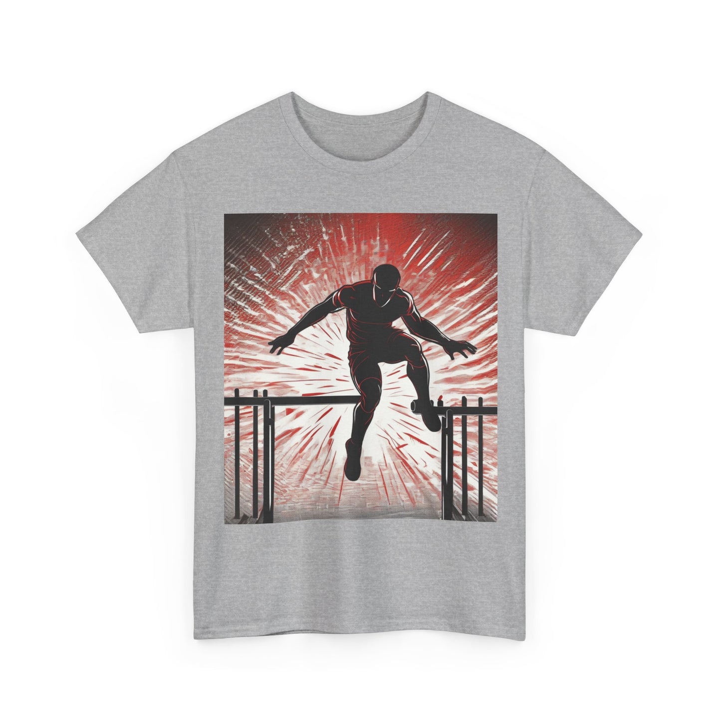 boostlete-recovery-progress-scene-hurdler-halftone-engraved-0212 — Unisex Heavy Cotton Tee (Gildan 5000)
