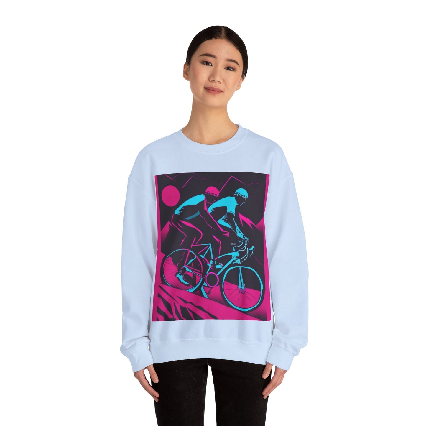 boostlete-rise-grind-scene-cyclist-outline-vector-0868 — Unisex Heavy Blend Crewneck (G18000)