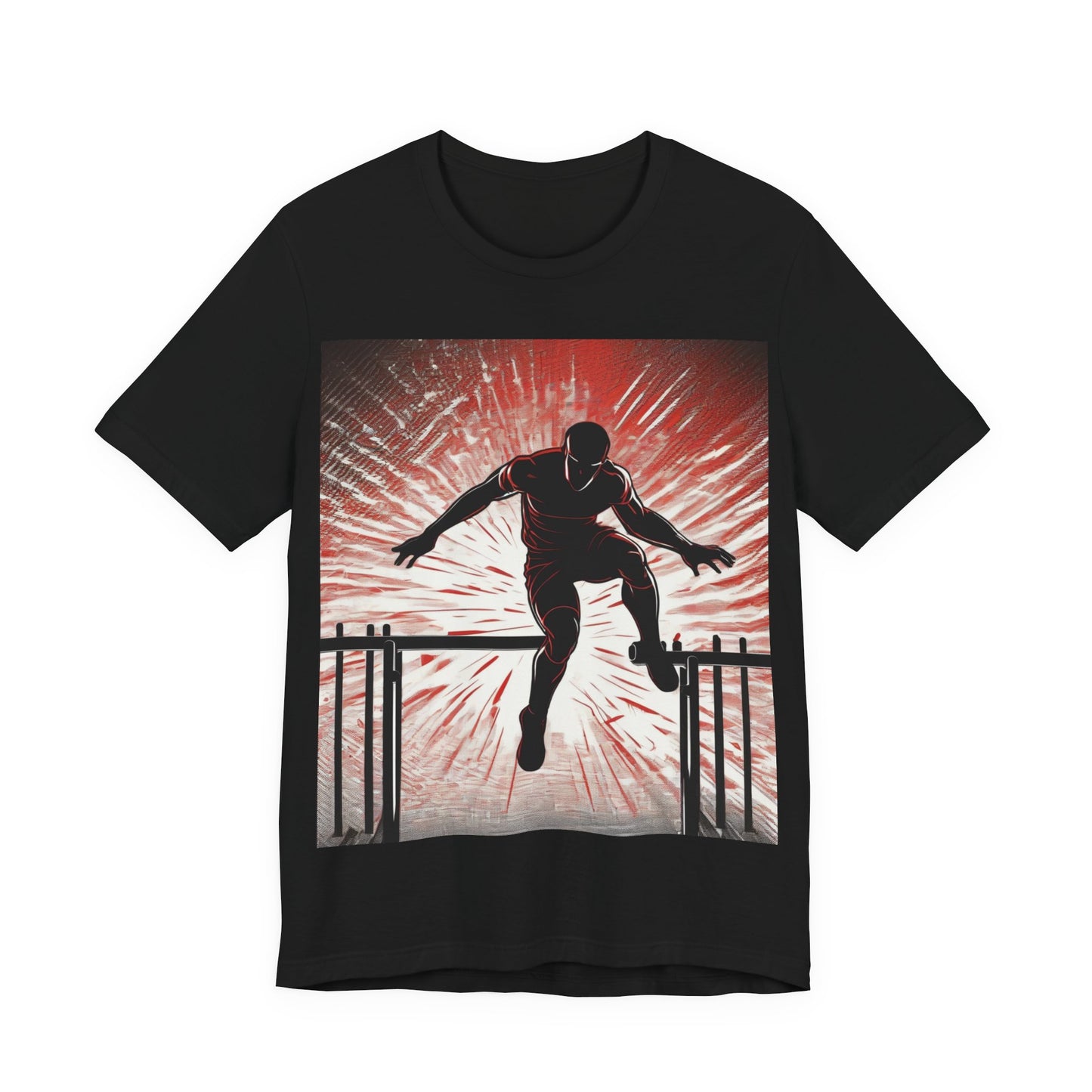 boostlete-recovery-progress-scene-hurdler-halftone-engraved-0212 — Unisex Jersey Short Sleeve (B+C 3001)