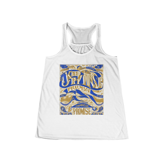 boostlete-am-crew-type-keep-the-promise-split-engraved-0101 — Women's Flowy Racerback Tank (B+C 8800)