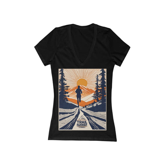 boostlete-iron-intent-scene-trail-glitch-badge-0100 — Women's Deep V-Neck Tee (B+C 6035)