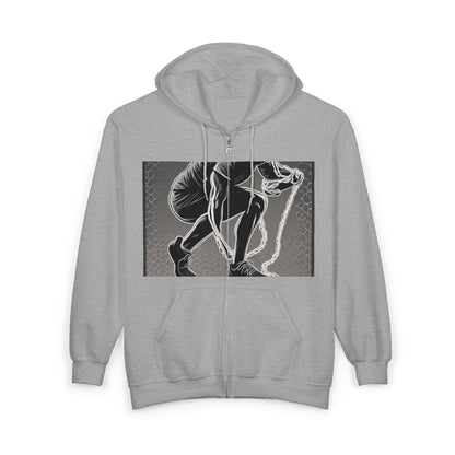 boostlete-recovery-progress-scene-runner-halftone-engraved-0068 — Unisex Heavy Blend Full-Zip Hooded Sweatshirt