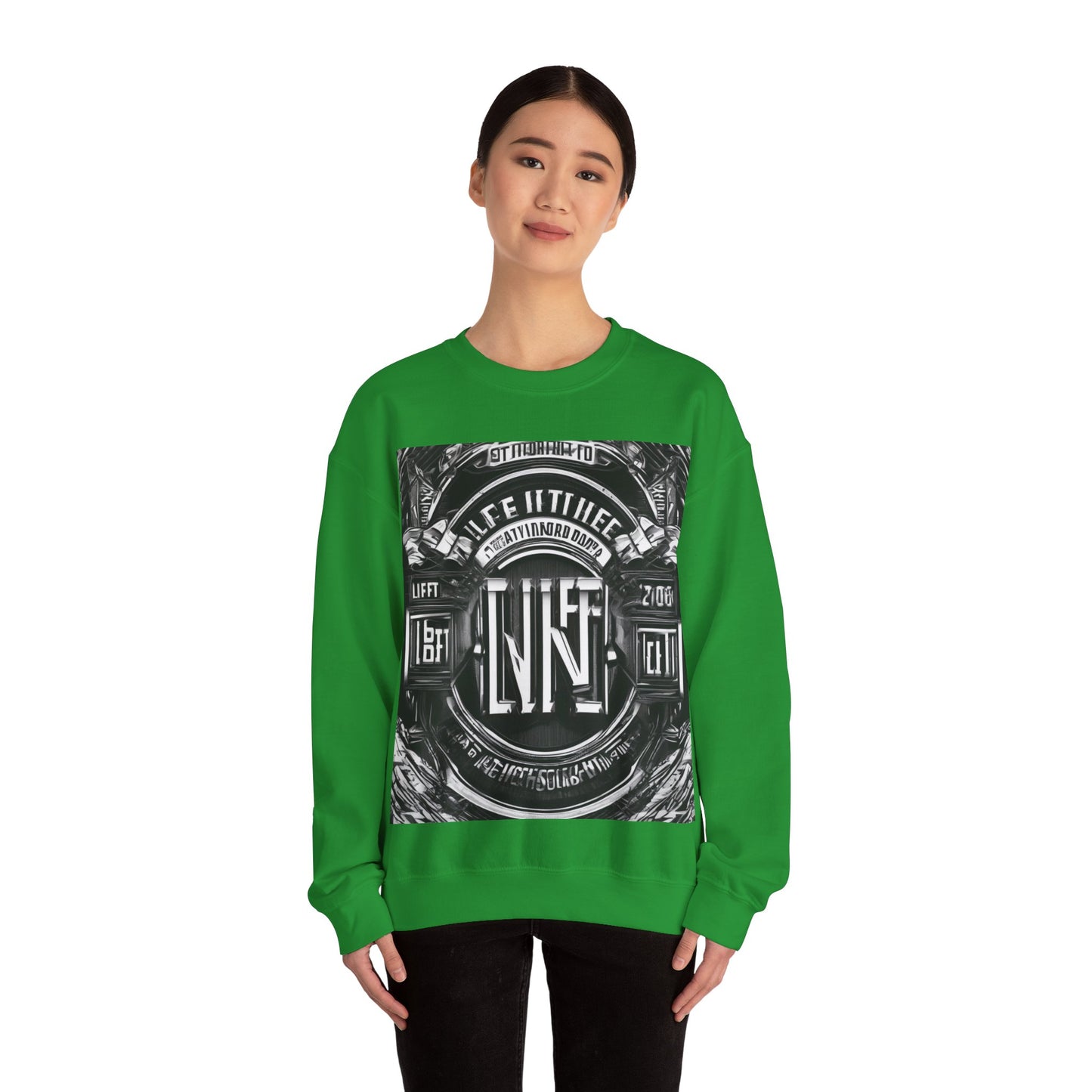 boostlete-am-crew-type-lift-the-standard-banner-engraved-0665 — Unisex Heavy Blend Crewneck (G18000)